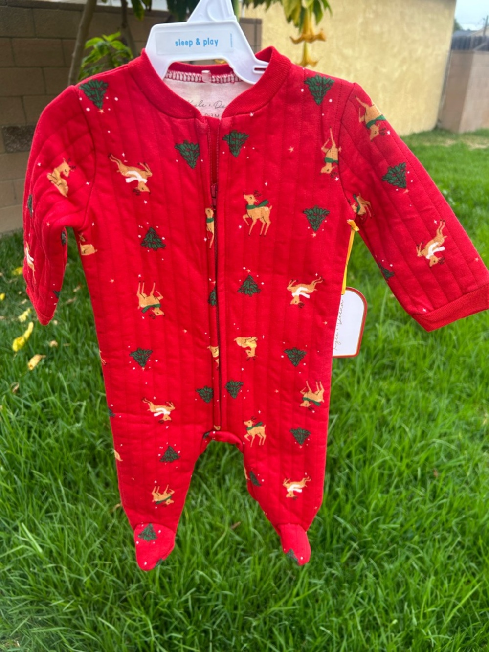 Red Holiday Reindeer Footed One-Piece - sleep & play